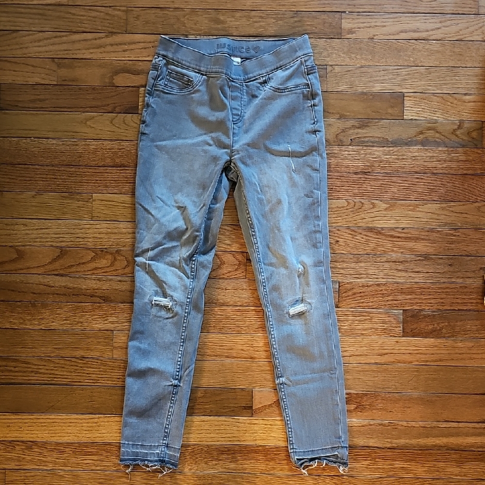 Justice Jeans Gray Slim Fit Distressed Jean Leggings Size 14